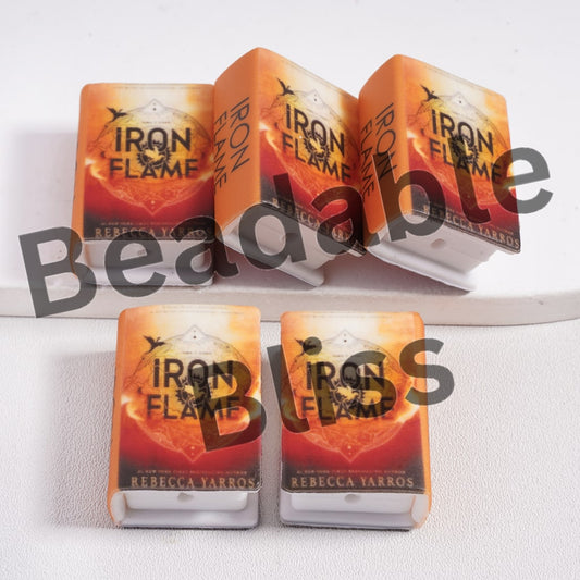 Silicone Focal Beads 3D Mini Book Fantasy and Romance Series with Orange-Red Ombre Color