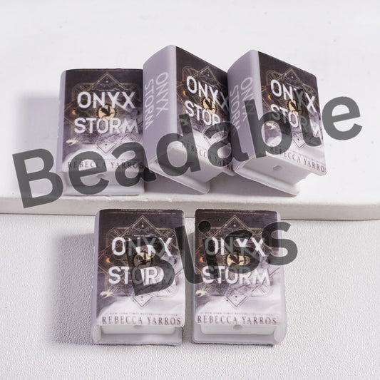 Silicone Focal Beads 3D Mini Book Fantasy and Romance Series with Gray-White Ombre Color