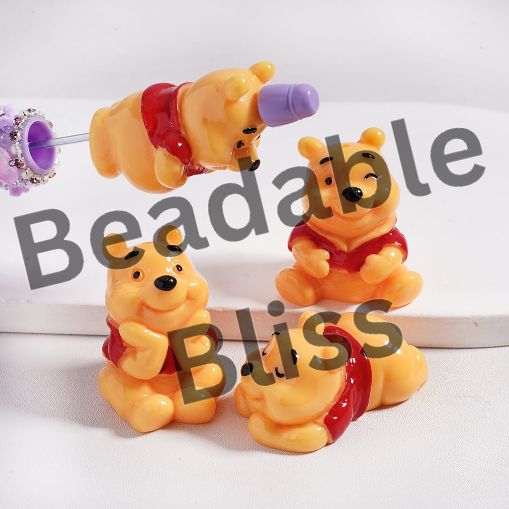 Acrylic Beads Cute Yellow Bear Character in Various Gestures, Random Mix