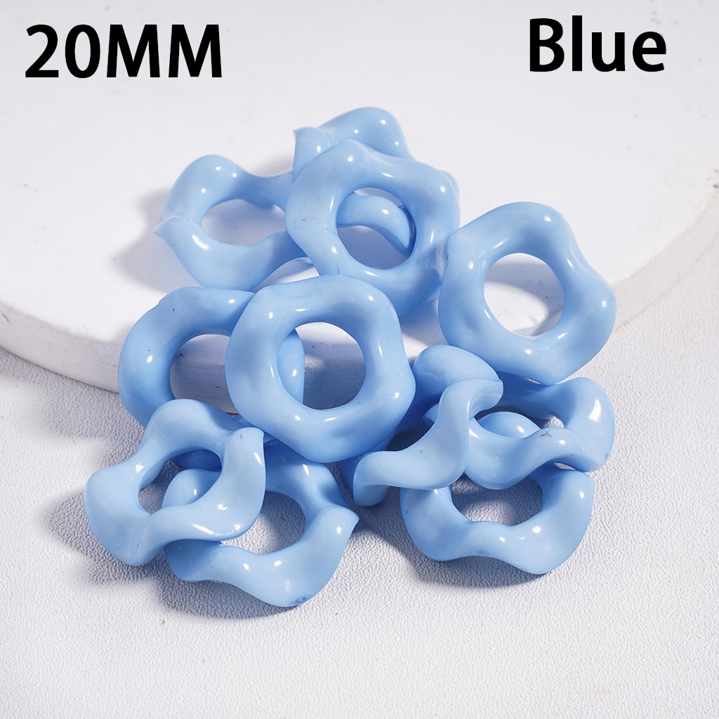 Blue plastic rings with '20MM' and 'Blue' text on a white background