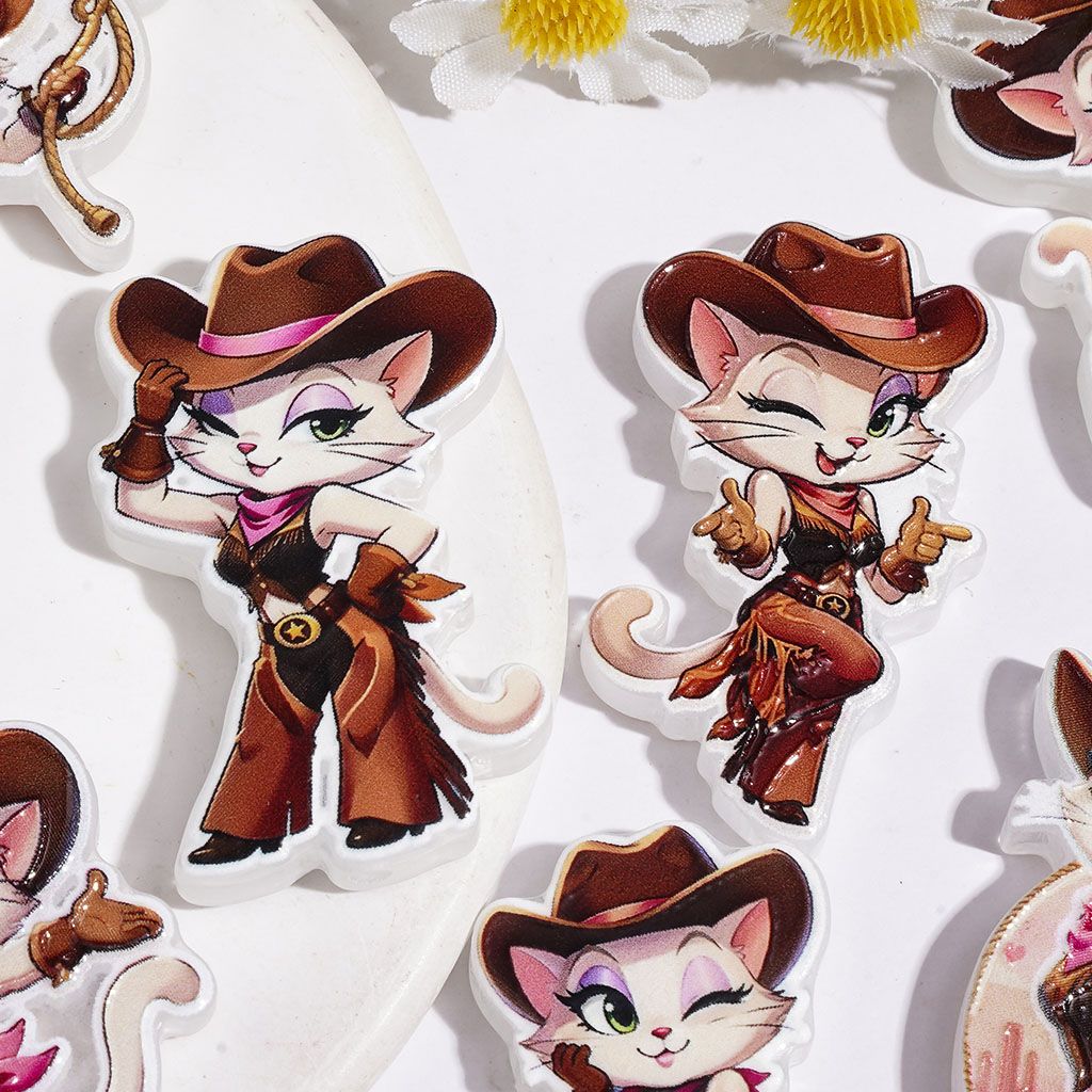 Western-Style Beautiful Cat with Cowboy Hat Acrylic Beads, Random Mix