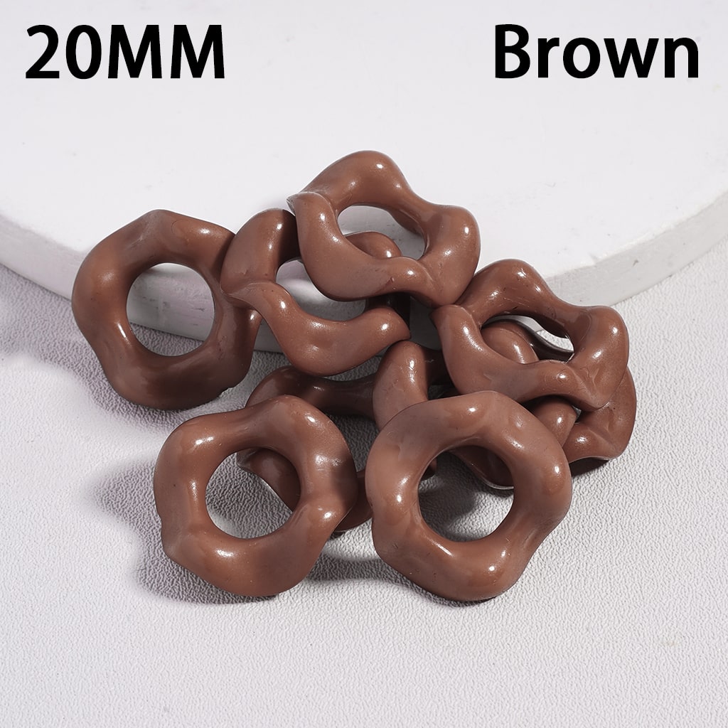 Brown plastic rings with '20MM' and 'Brown' text on a white background