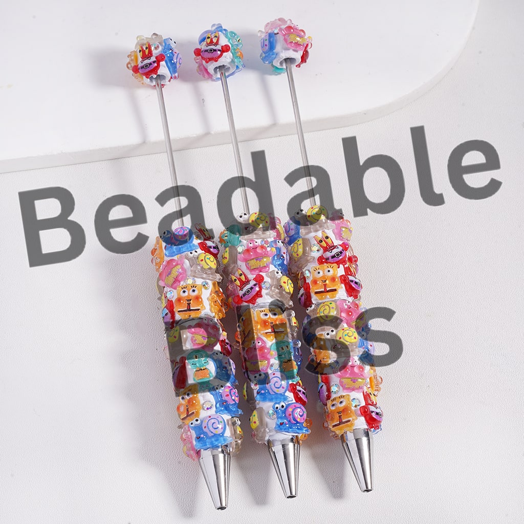 Beadable Clay Pens with Cute Yellow Sponge Baby Character Series and AB Rhinestones