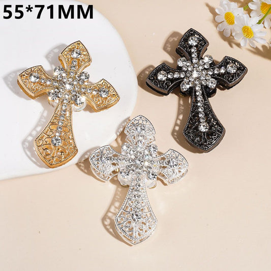 Clay Beads with Alloy Cross, with Floral Scrolls & Clear Rhinestones, 55*71MM, Multi-Color