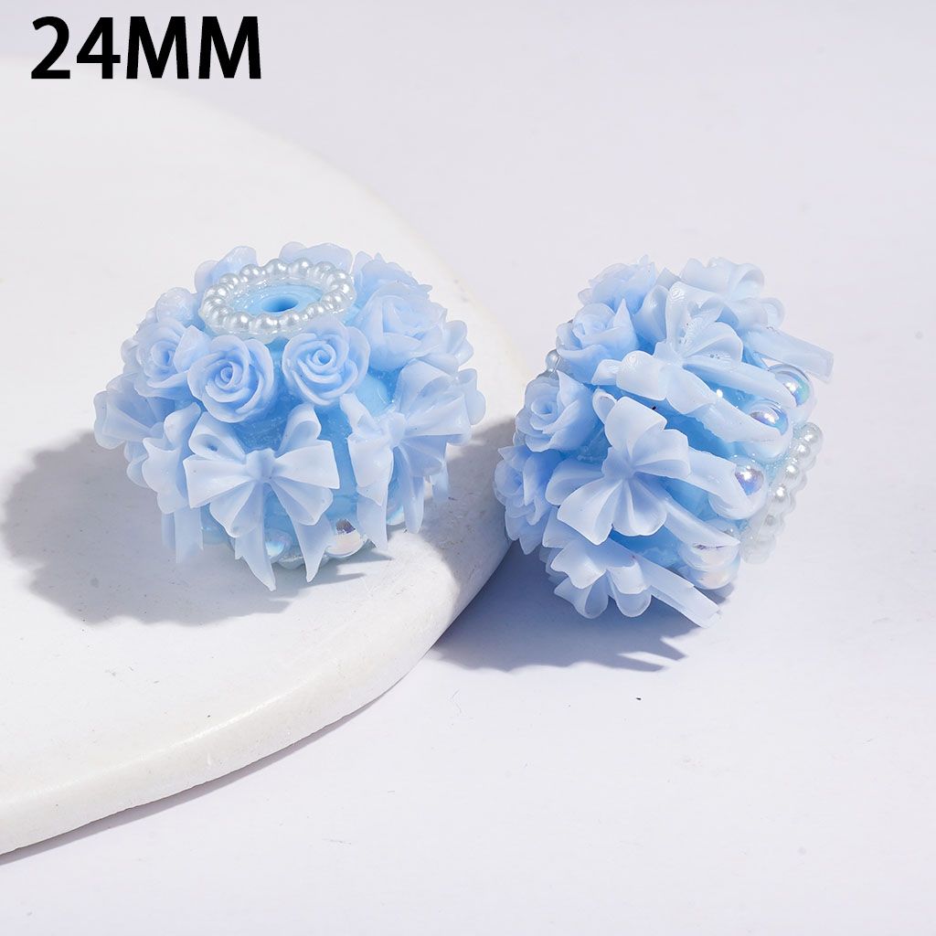 Handmade Acrylic Beads Luminous Cute Bowtie Rose Flowers and UV-Coated Half-Shell Pearl, White Pearls Loops 24MM Multi-Color