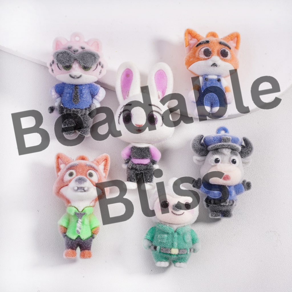 Acrylic Beads Pendant or Pen Topper, Flocked Fluffy Animal Characters Figurine Series (Size Varies Between 42 to 63 MM Depending on Figurine)