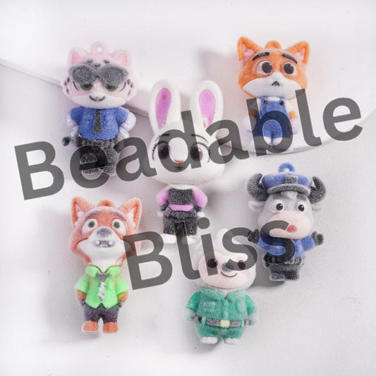 Acrylic Beads Pendant or Pen Topper, Flocked Fluffy Animal Characters Figurine Series (Size Varies Between 42 to 63 MM Depending on Figurine)