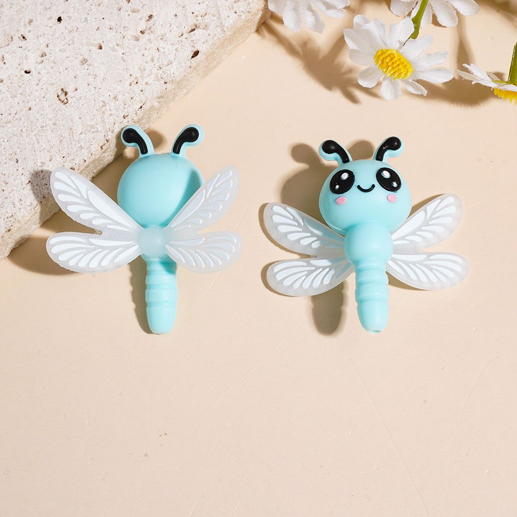Silicone Focal Beads 3D Cute Dragonfly with Big Eye and Wings, 39MM, Multi-Color