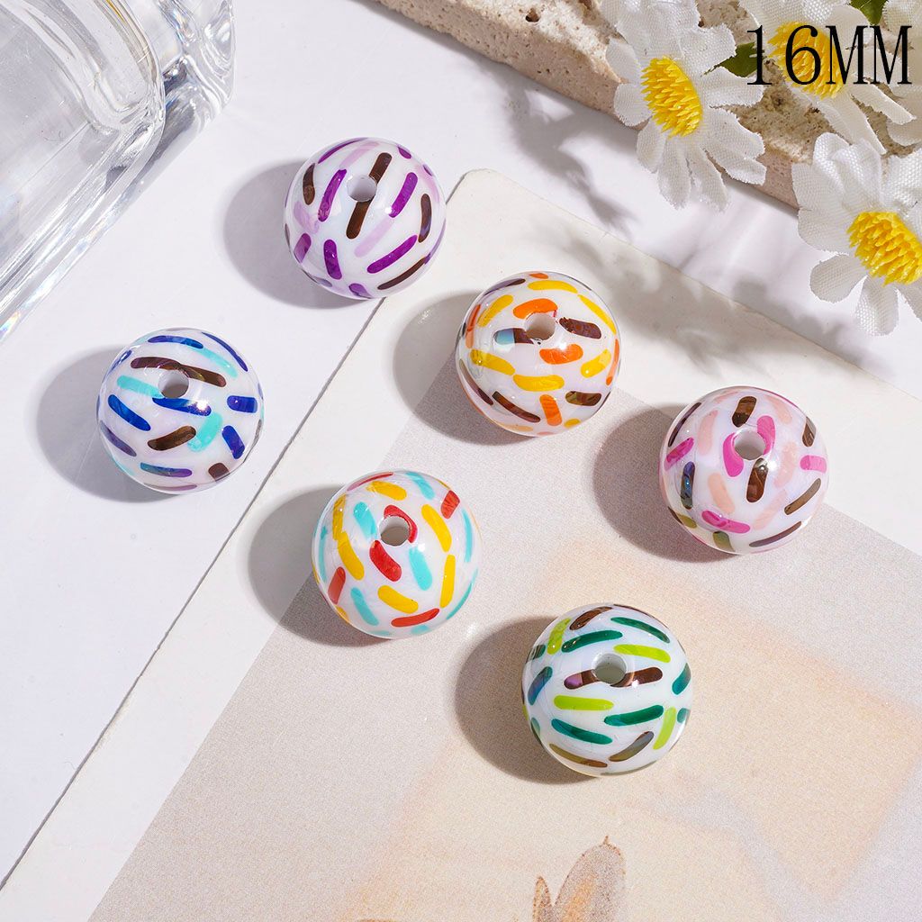UV-Coated Acrylic Beads for Bracelets with Candy Stripe Print, 16MM Multi-Color Random Mix