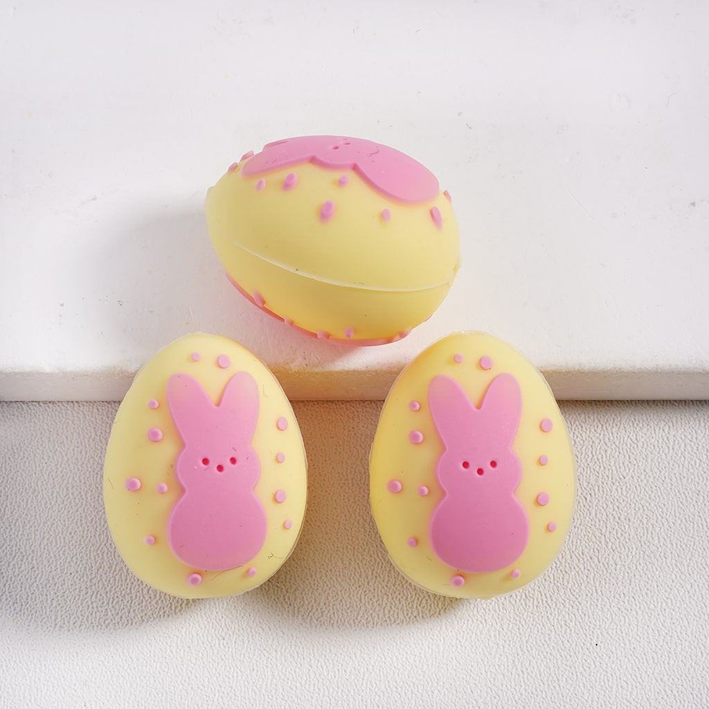 Silicone Focal Beads 3D Egg with Rabbit and Spot in Various Colors Easter Theme
