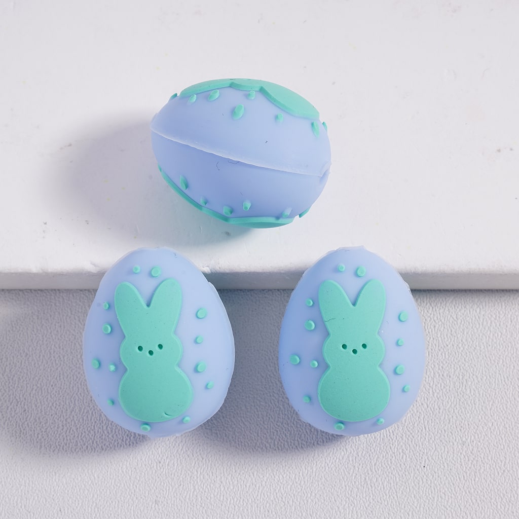 Silicone Focal Beads 3D Egg with Rabbit and Spot in Various Colors Easter Theme