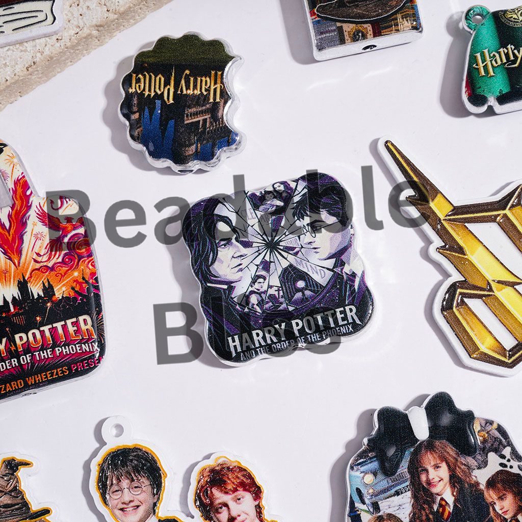 Acrylic Beads and Pendants Wizard Boy Character Series, Silver Border, Random Mix