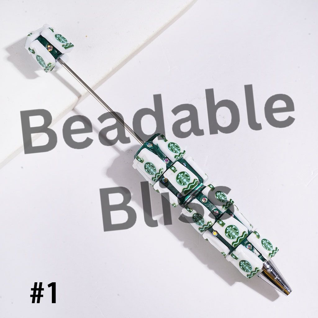 Beadable Clay Pens with Coffee Bag and AB Rhinestone, White & Light Brown
