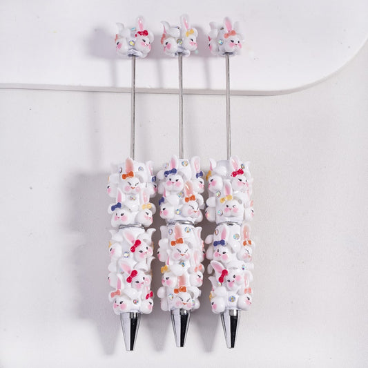 Beadable Clay Pens Rabbit Head with Various Colors Bowtie , AB Rhinestones