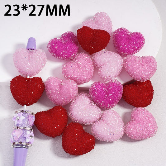 Acrylic Sugar Beads Heart with Clear and AB Rhinestones Valentine's Day Theme, 23*27MM, Multi-Color, Random Mix