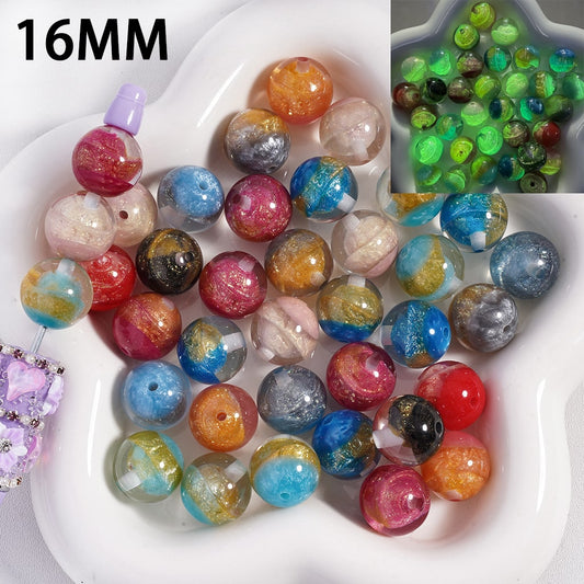 Acrylic Beads for Bracelets Luminous Sycee and Gold Glitter Embedded Inside Bead ,16MM, Multi-Color, Random Mix