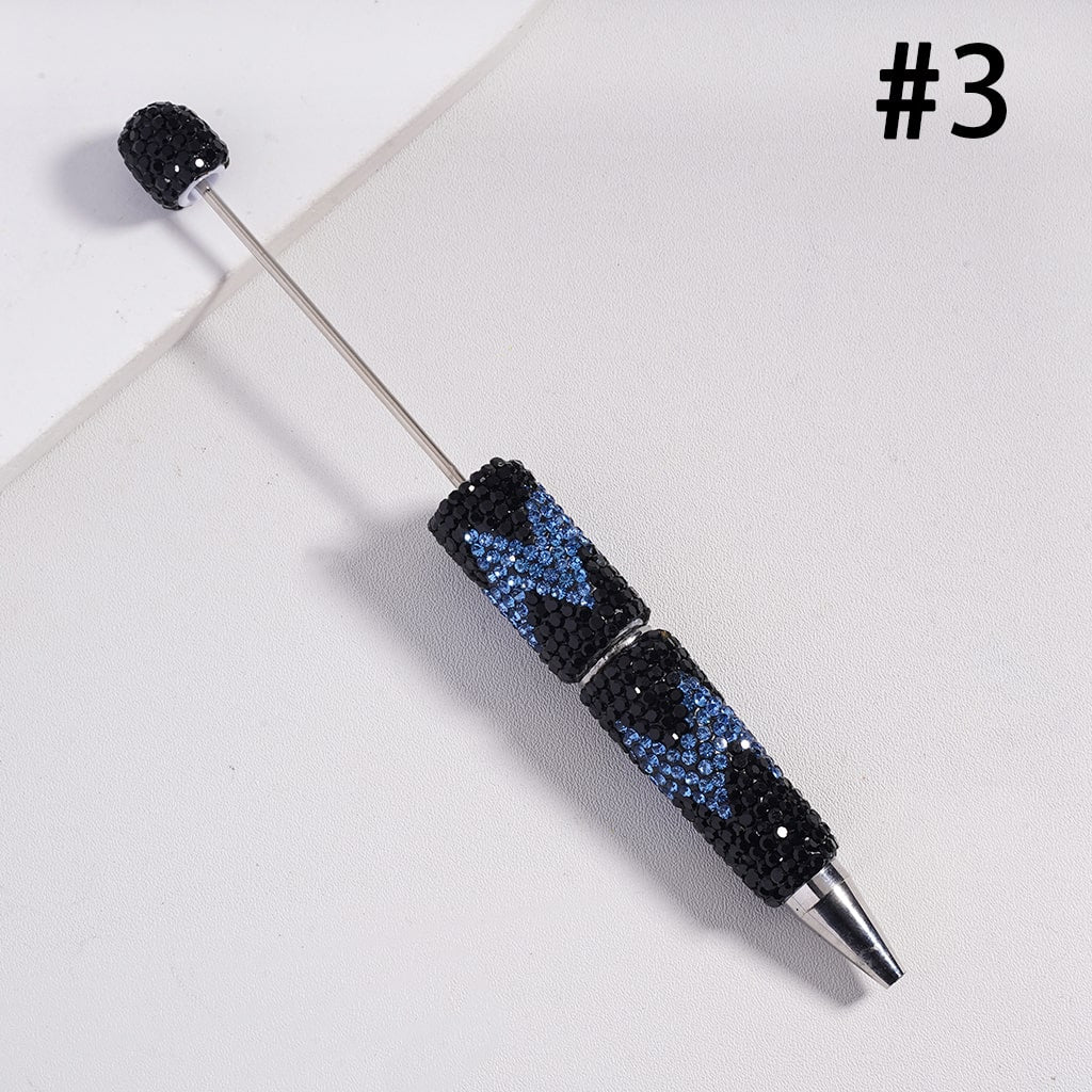 Beadable Pens with Wavy Pattern, Double Color Rhinestones, Multi-Color