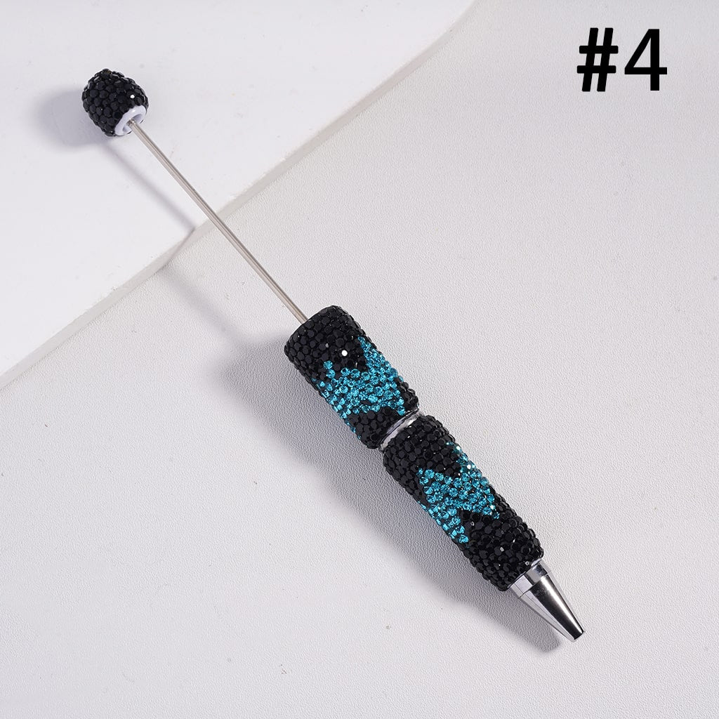 Beadable Pens with Wavy Pattern, Double Color Rhinestones, Multi-Color