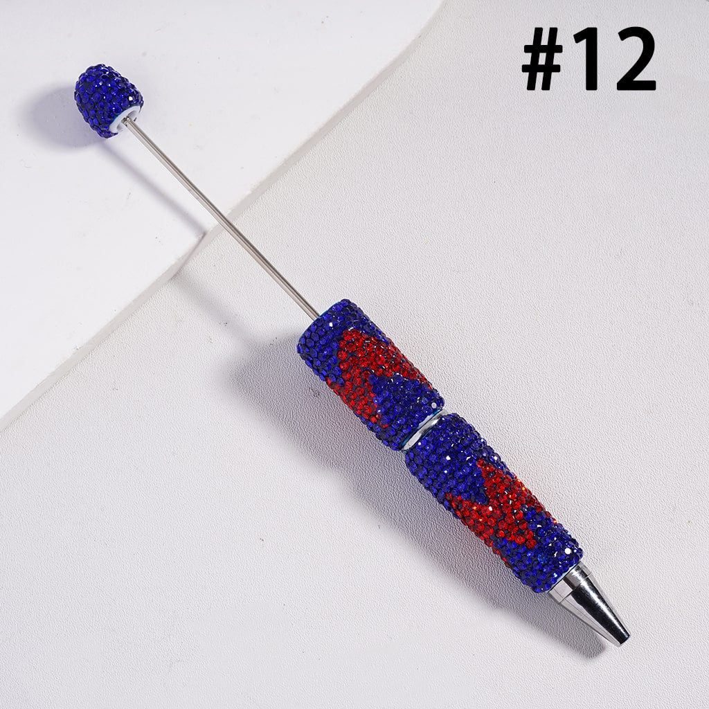 Beadable Pens with Wavy Pattern, Double Color Rhinestones, Multi-Color