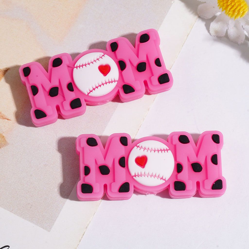 Silicone Focal Beads Baseball Mom with Mini Heart, 15*35MM Multi-Color
