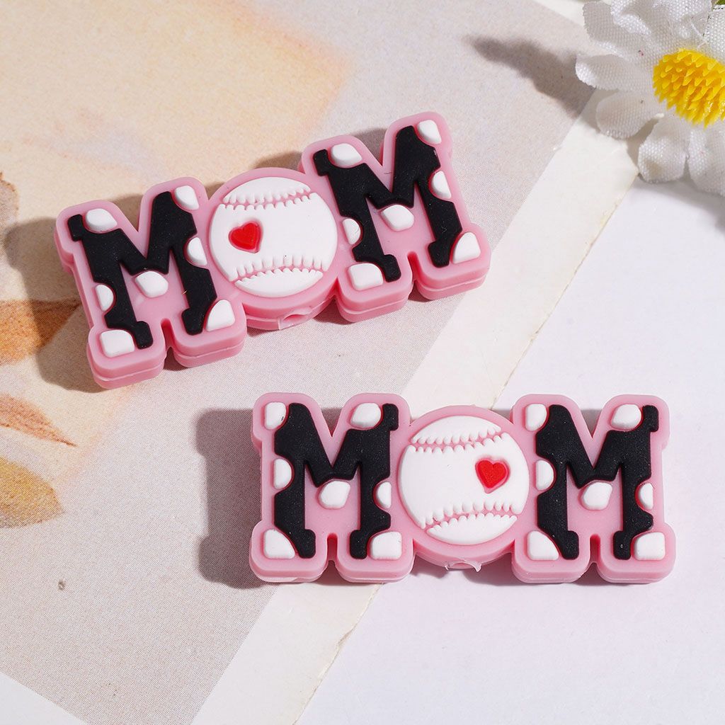 Silicone Focal Beads Baseball Mom with Mini Heart, 15*35MM Multi-Color