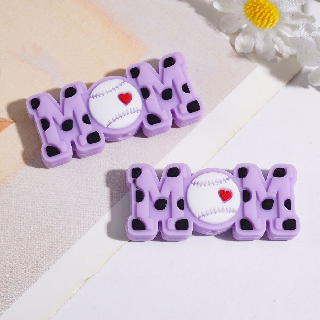 Silicone Focal Beads Baseball Mom with Mini Heart, 15*35MM Multi-Color