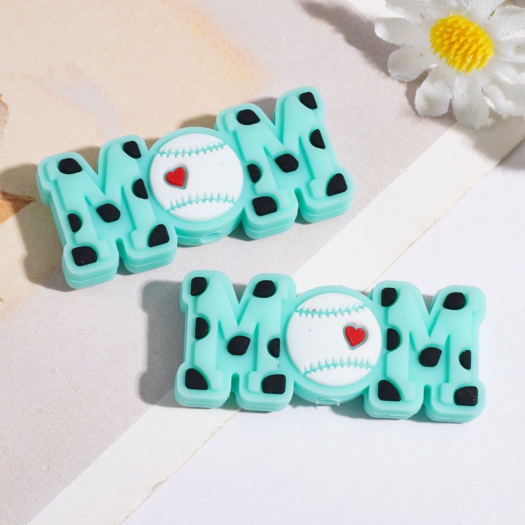 Silicone Focal Beads Baseball Mom with Mini Heart, 15*35MM Multi-Color