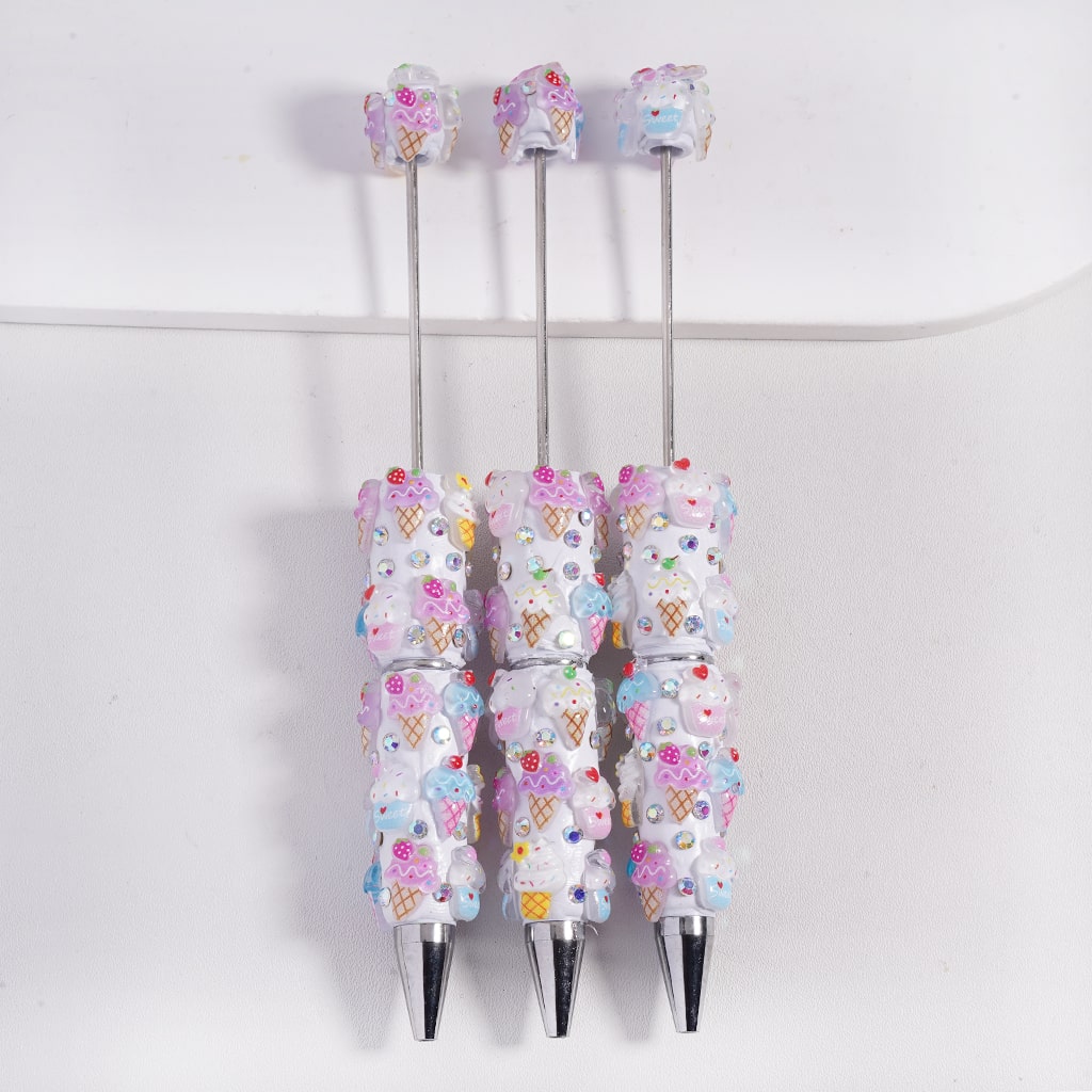 Beadable Clay Pens with Sweet Ice-cream Cone in Various Style, AB Rhinestones