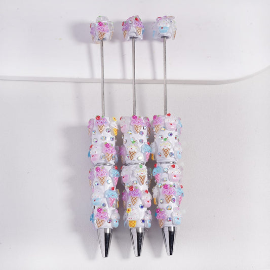 Beadable Clay Pens with Sweet Ice-cream Cone in Various Style, AB Rhinestones
