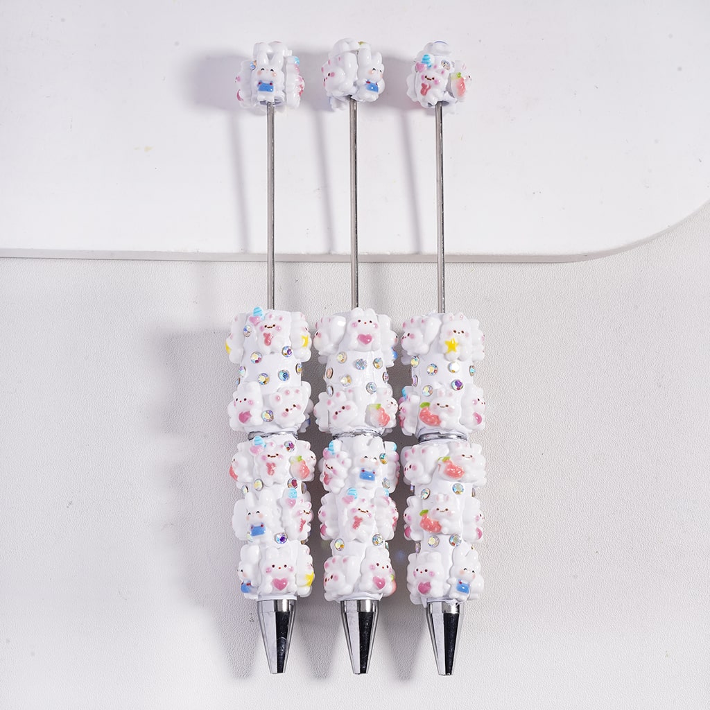 Beadable Clay Pens with Rabbit Series in Various Poses, AB Rhinestones