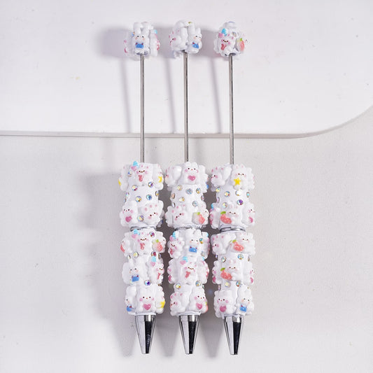 Beadable Clay Pens with Rabbit Series in Various Poses, AB Rhinestones