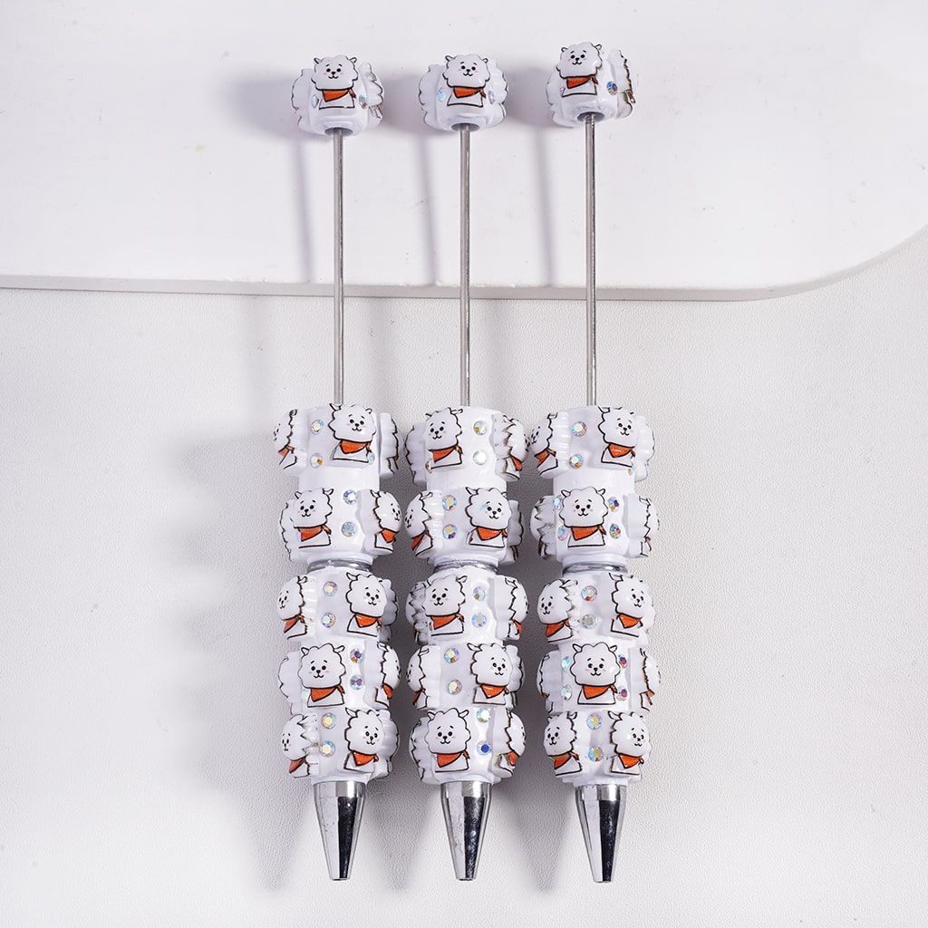 Beadable Clay Pens White Sheep with Orange Bib, AB Rhinestones and White Pearl
