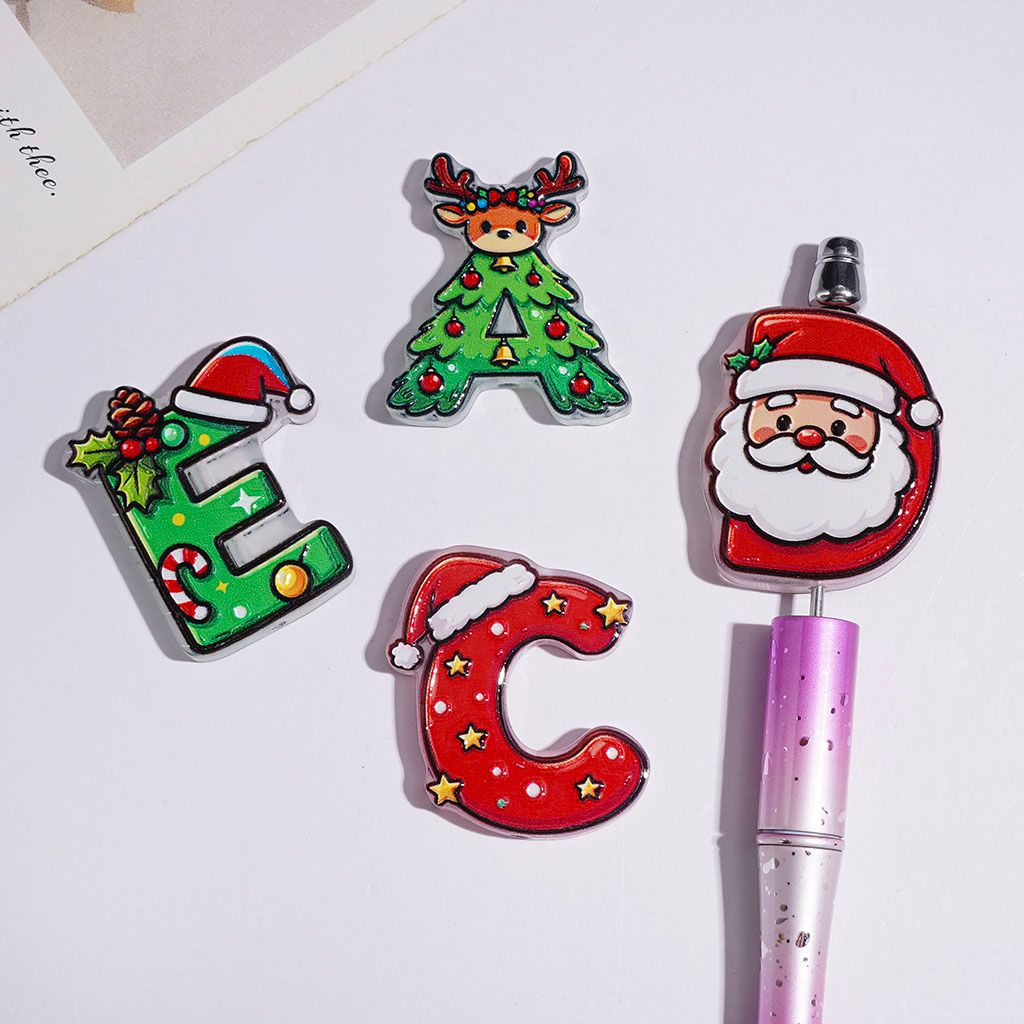 Acrylic Beads with Christmas Theme Alphabet All Letters, Random Mix