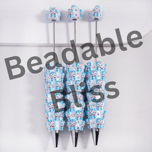 Beadable Clay Pens Cute Robot Cat Character Puts Paws Together, AB Rhinestones