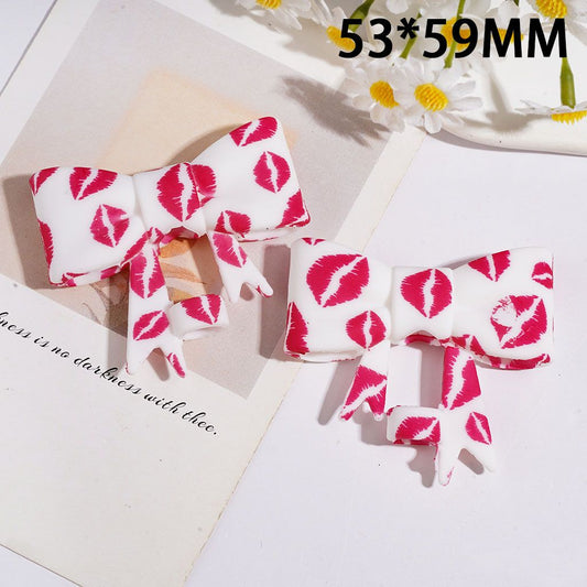 Food Grade Silicone Straw Topper for Cups and Tumblers Bowtie with Barbie Pink Lip Prints, 53*59MM