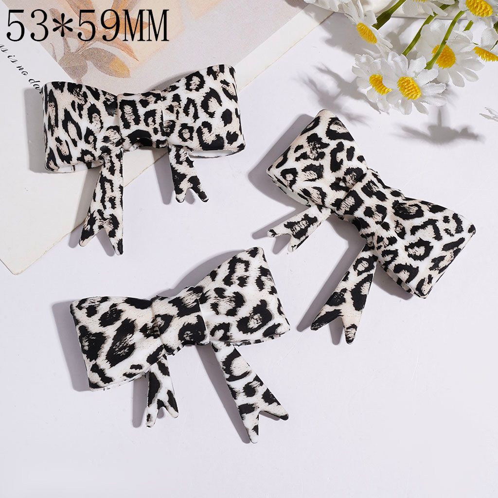 Bowtie with Black-Light Orange Pink Leopard Pattern Silicone Focal Beads Soft, 53*59MM