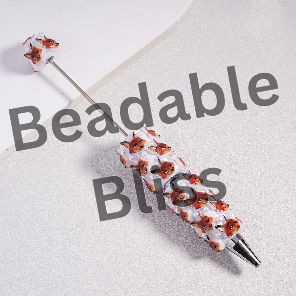 Beadable Clay Pens with Bunny and Fox Faces in Crazy Animal City Series, White Pearls, Random Mix