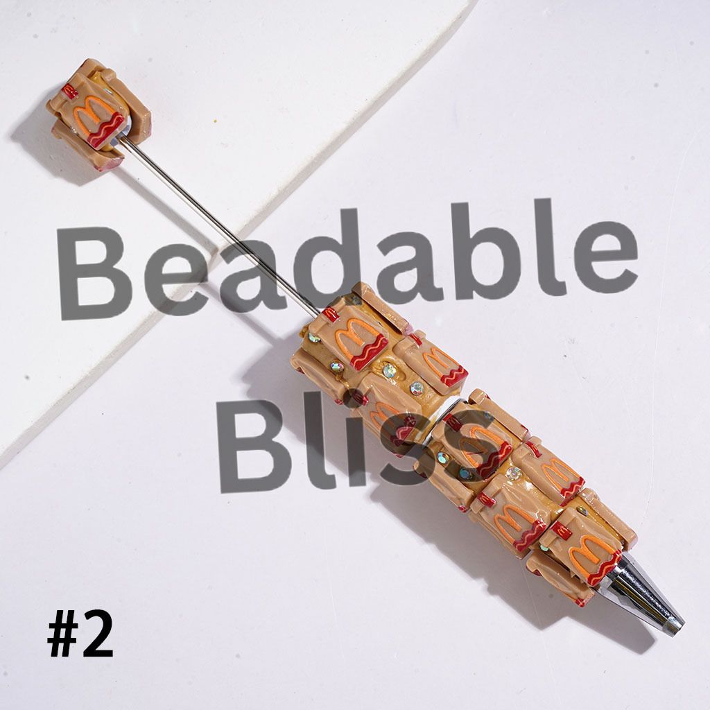 Beadable Clay Pens with Delicious Fast Food Bag and AB Rhinestones, White & Light Brown