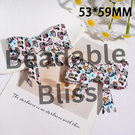 Silicone Focal Beads Soft Bowtie with Boy Mouse & Duck Series Print, 53*59MM