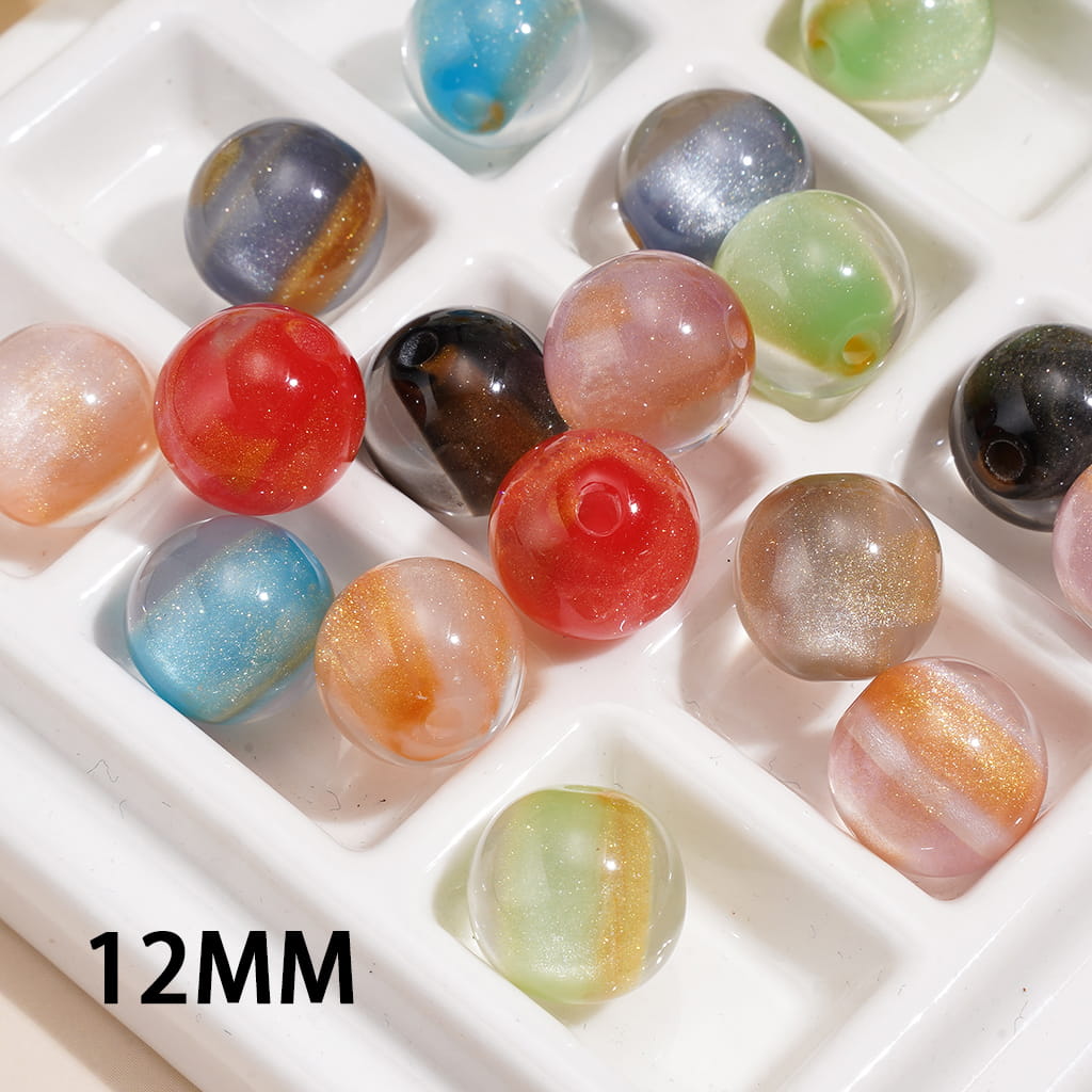 Honey-Core Shimmer Effect Translucent Acrylic Beads for Bracelets 12MM, Random Mix