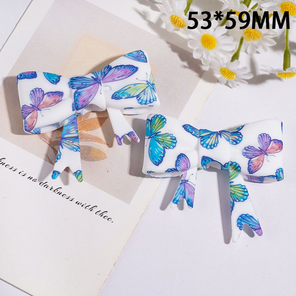 Soft Bowtie with Beautiful Butterfly Pattern Silicone Focal Beads, 53*59MM