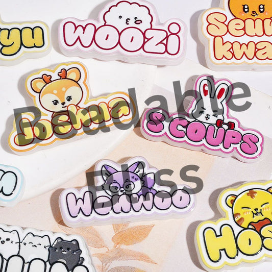 Korea Boy Group Member Animal Image and Name Text Series Acrylic Beads, Random Mix