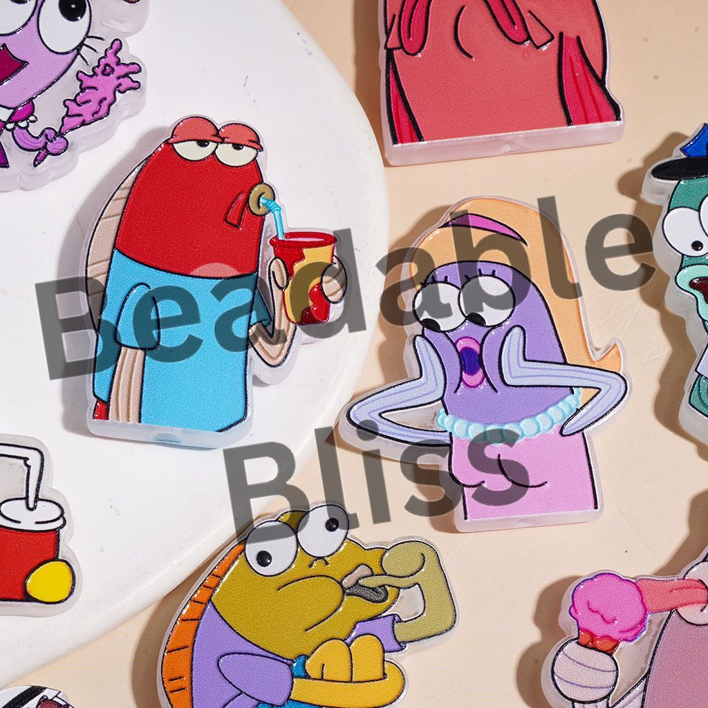 Acrylic Beads Diverse Moods Fish Series in Baby Sponge Character Theme, Random Mix