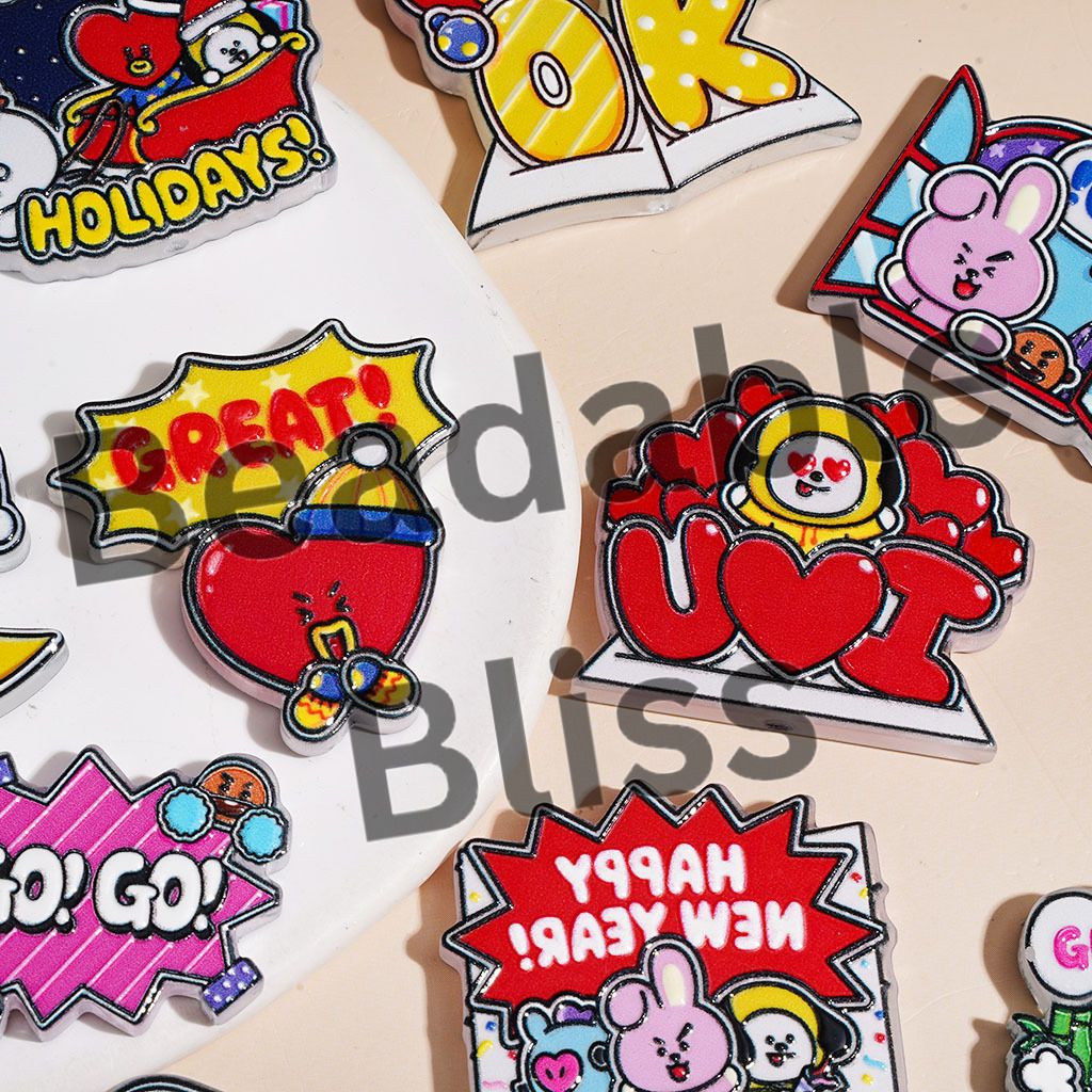 Korea Boy Group Member Image and Happy Festival Text Series Acrylic Beads, Random Mix