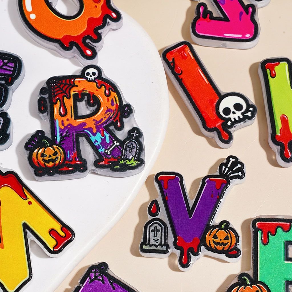 Acrylic Beads Halloween Style Alphabet All Letter with Red Liquid, Random Mix