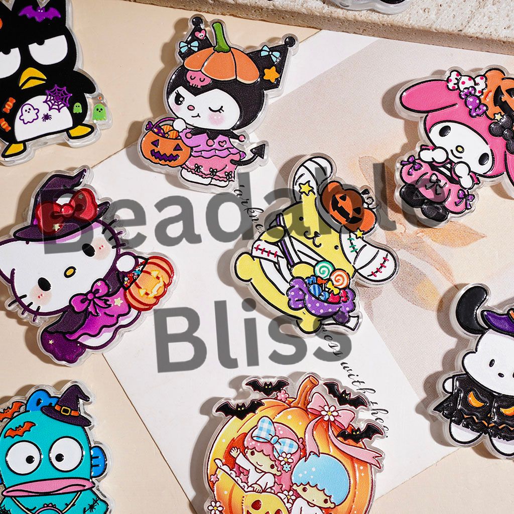 Acrylic Beads Halloween Adorable Character Series Print, Semi-Clear, Random Mix