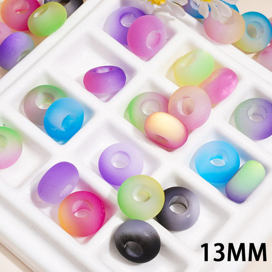 Frosted Abacus Acrylic Beads w Two-Tone Cat Eye Effect, Large Hole, 13MM, Multi-Color (The Hole Diameter is Around 6.5MM)