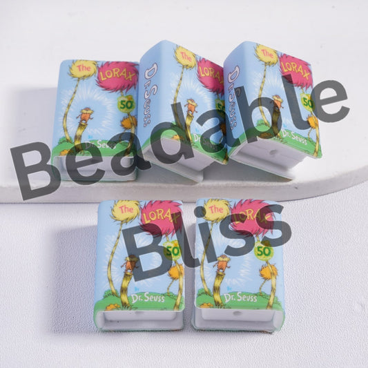 Two sets of 'The Lorax' themed erasers on a white background with 'beadablebliss' branding.