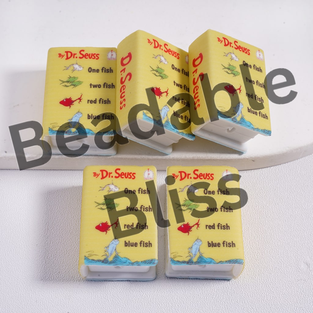 Silicone Focal Beads 3D Mini Book Fish Themed Children's Illustrated Books