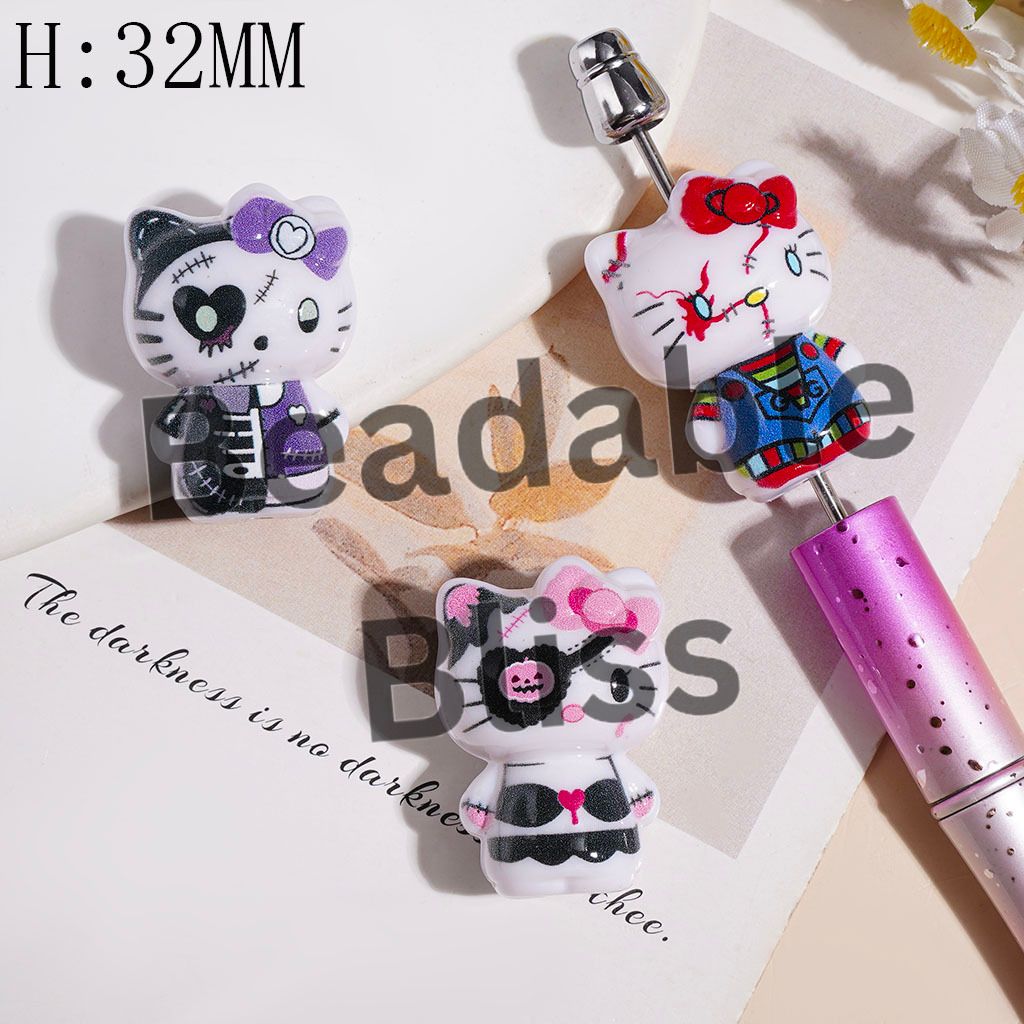 Acrylic Beads Halloween Cute Cat Character, Height 32MM Random Mix